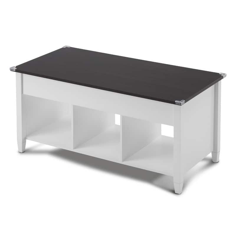 VINGLI Adjustable Solid Wood Leg Double-Layer White Frame Rectangular P2 Board Coffee Table