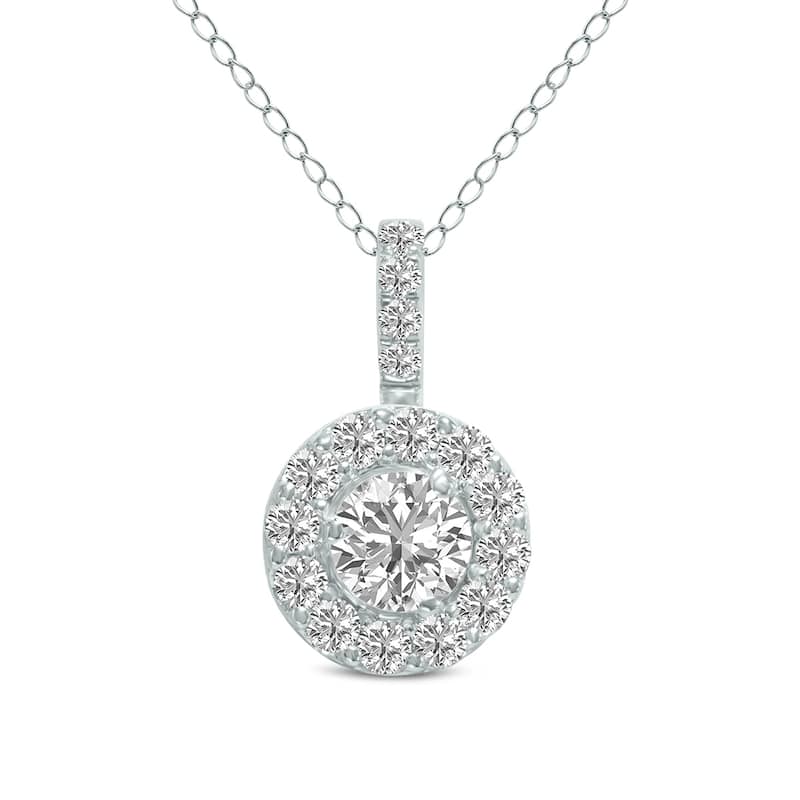Marquee 2 Carat TW Halo Lab Grown Diamond Pendant in 14K White Gold