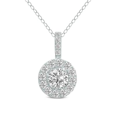 Marquee 2 Carat TW Halo Lab Grown Diamond Pendant in 14K White Gold