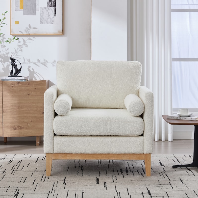 Minimalist Reading Armchair Single Sofa with Two Pillows, Side Chair Dressing Chair Upholstered Chair - Ivory