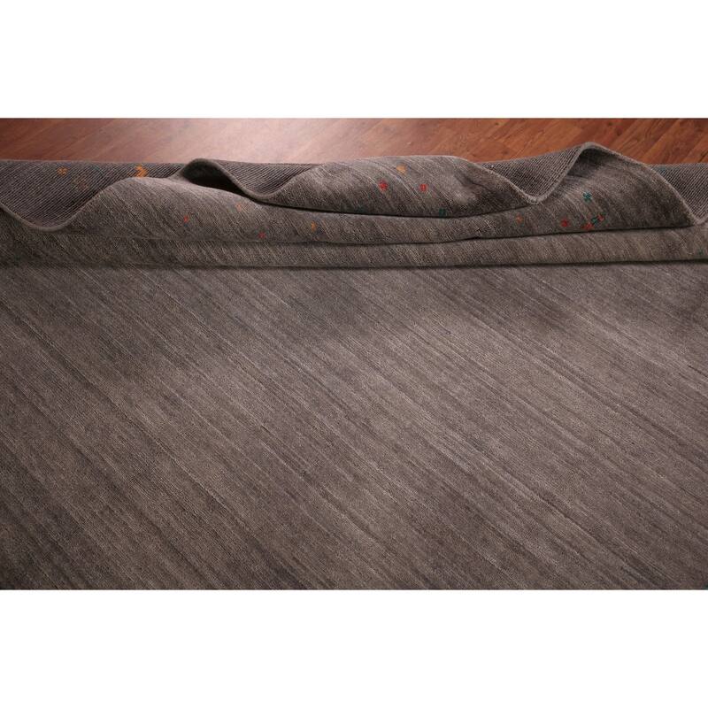 Earth Tone Striped Gabbeh Indian Area Rug Handmade Brown Silk Carpet - 8'1" X 9'9"