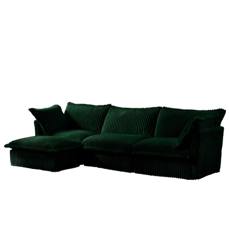 GDFStudio - Corduroy L-Shaped 3-Seater 120" Slipcovered Sectional Sofa with Ottoman