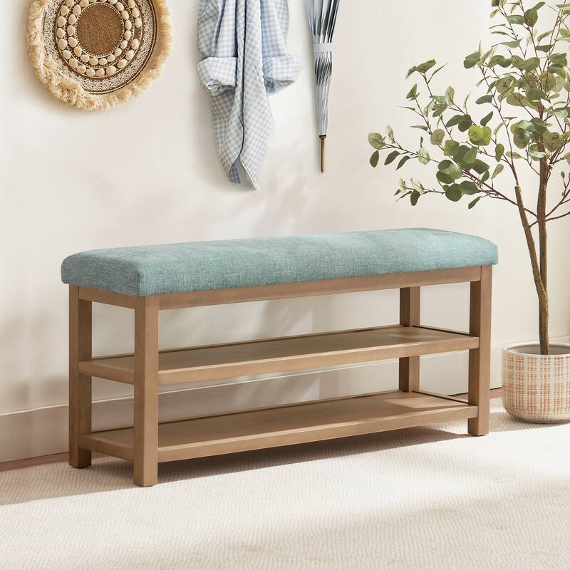 HUIMO Multi-Functional Solid Wood Bench with Storage Shelves 46in/39in/31in