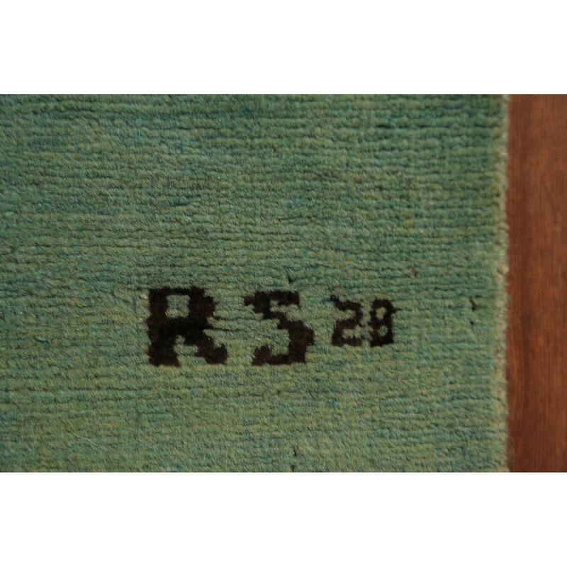 Green & Blue Gabbeh Rug Hand-Knotted Oriental Wool Carpet - 2'7" x 3'10"