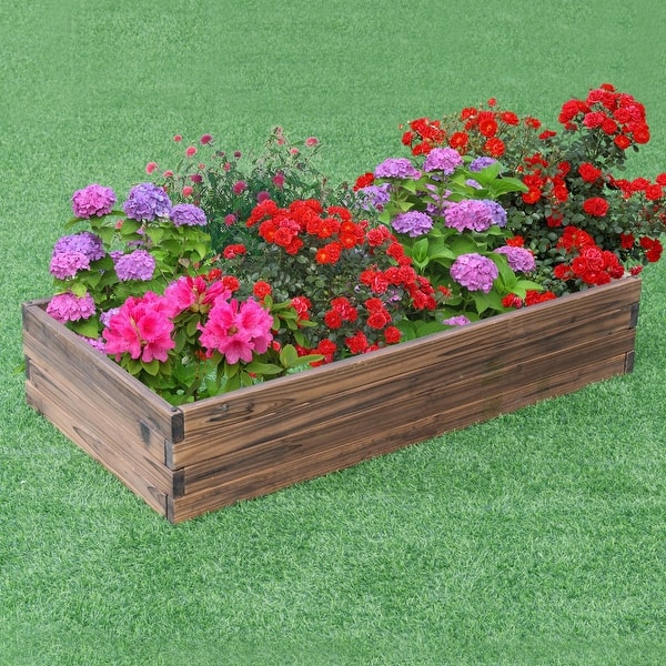 Shop Gymax Wooden Raised Garden Bed Kit Elevated Planter Box For
