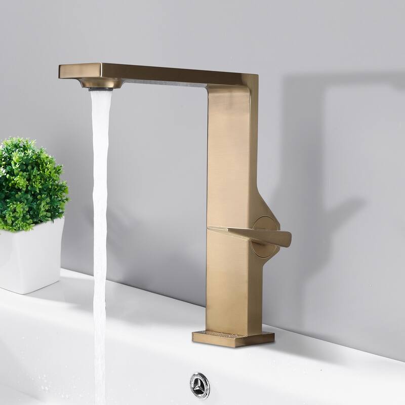 Single Hole Brushed Gold Bathroom Faucets - Spout Reach: 5.83 inches - Brushed Gold
