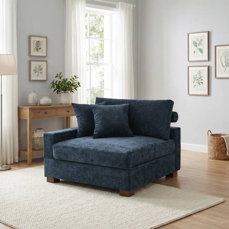 Chenille Upholstered Armless Accent Chair With Plush Cushion - ARMCHAIR - Blue/left facing
