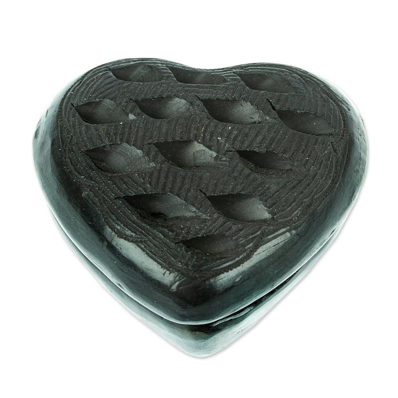 Novica Handmade Heart & Flakes Barro Negro Mini Jewelry Box
