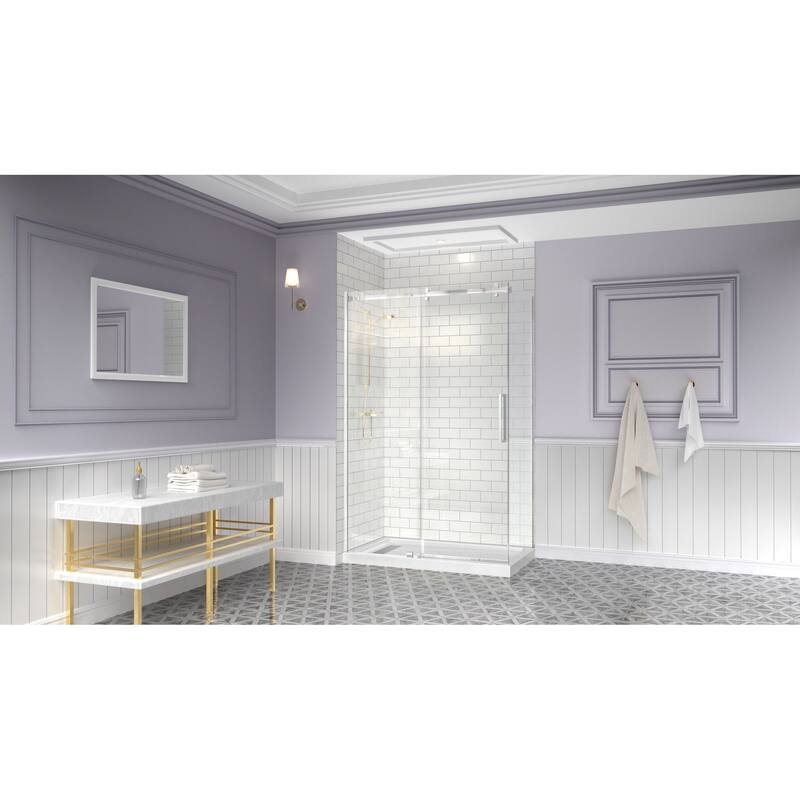 i-Homare 36" X 60" Rectangular Shower Base with Side Trench Drain and 3 Aluminium Flanges,Including Drain Cover
