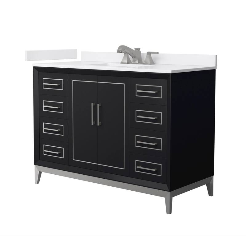 Wyndham Collection WCH5151-48S-VCA-US3MXX Marlena 48" Free Standing - Black / White Cultured Marble Top / Brushed Nickel