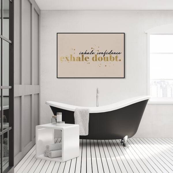 Oliver Gal Inhale Confidence Beige Typography And Quotes Wall Art Framed Canvas Print Inspirational Brown Gold Overstock 32481487 overstock com
