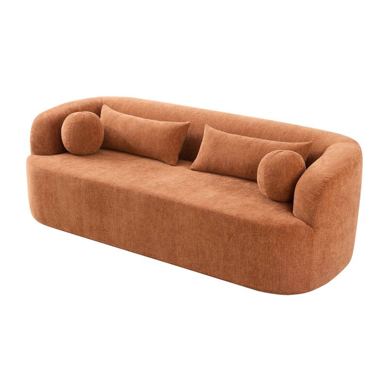 Orange Boneless Couch Upholstered Sofa with Pillows, 3-Seater Sofa Couch Settee Couch for Living Room