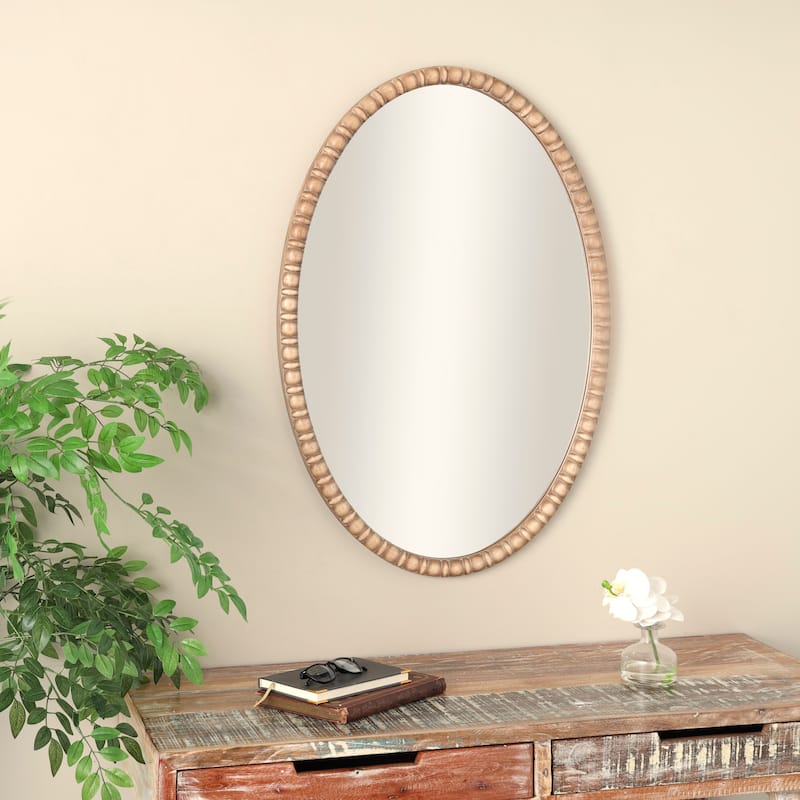 Brown Wooden Room Wall Mirror with Beaded Inspired Frame - Brown