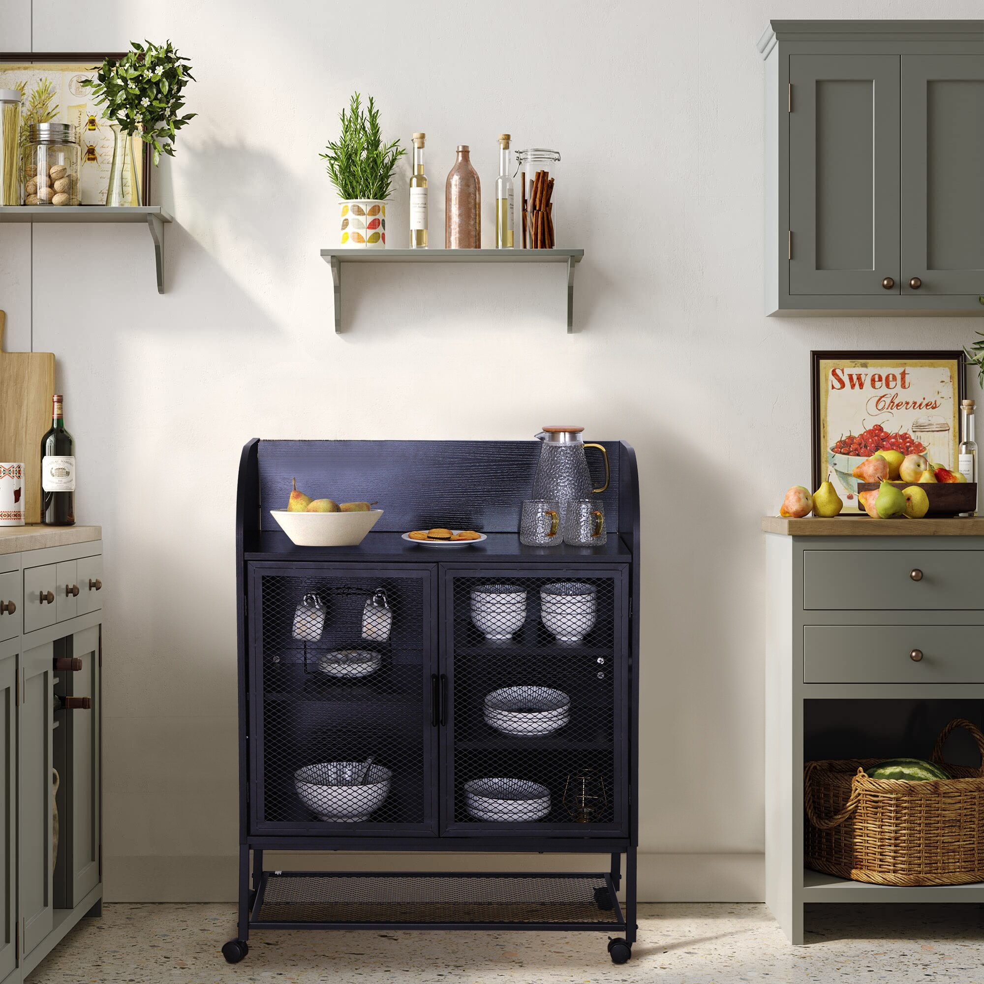 Kitchen Island Cart on Wheels with Visible Doors and Large Cabinet, Towel  Rack
