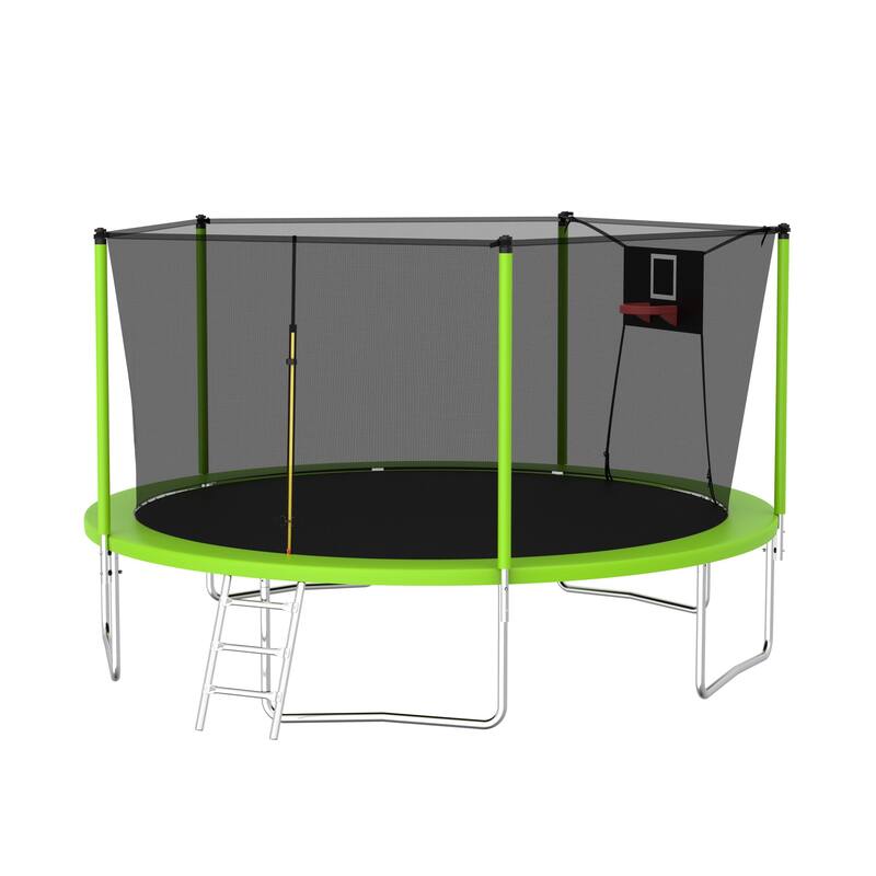 14FT Trampoline Set with Swing,Sports Fitness Trampolines with Enclosure Net, Recreational Trampolines