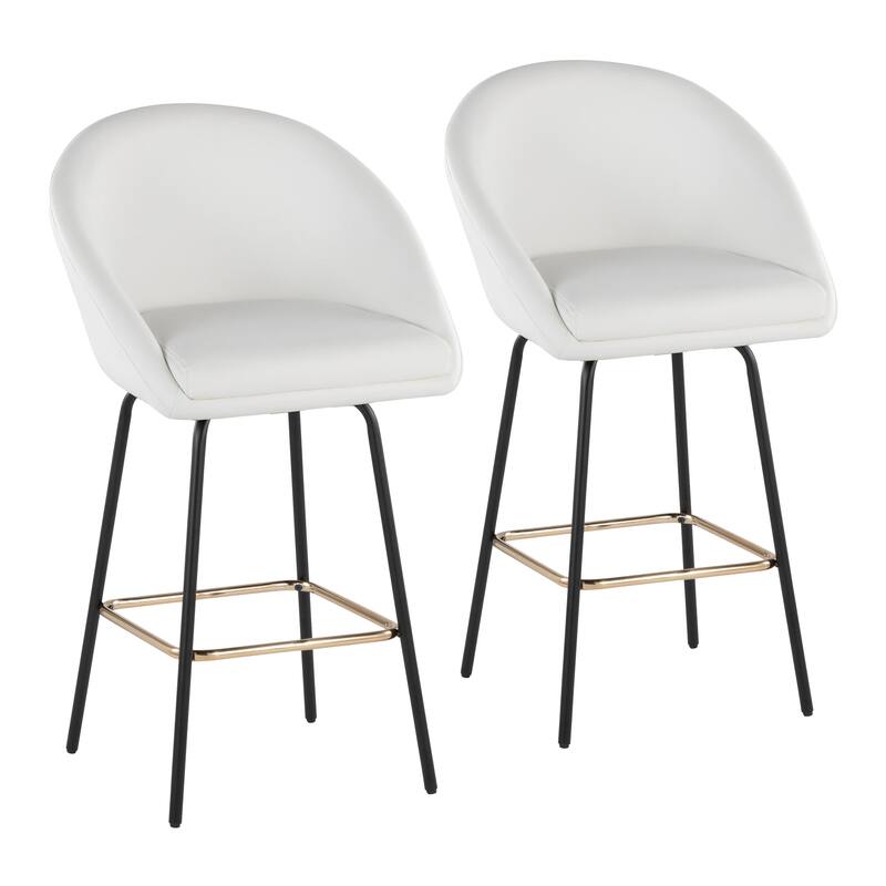 Porch & Den Livesey High Back 26" Counter Stool with Metal Legs & Square Footrest (Set of 2) - White Faux Leather