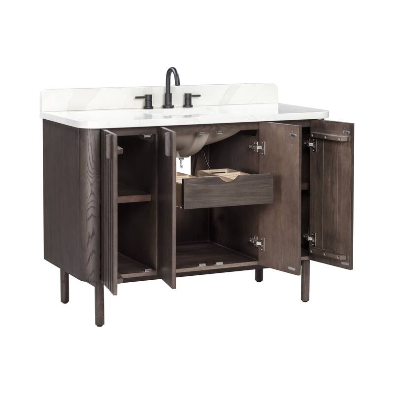 Avanity Blakely 49 in. Vanity Combo in Brown Oak finish with Calacatta Quartz Top