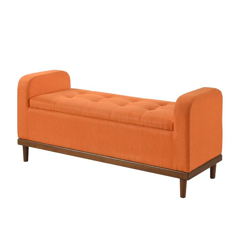 Bity Lift Top Storage Bench, Orange Textured Fabric, Wood Base 50 Inch