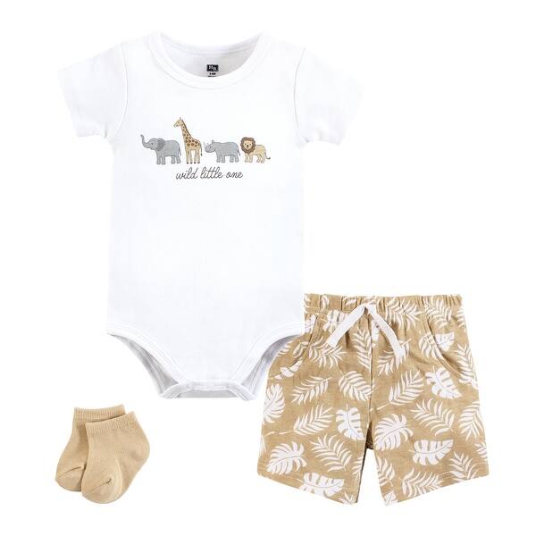 slide 1 of 1, Hudson Baby Bodysuit, Short and Sock, Wild Little One 0-3 Months - Wild Little One