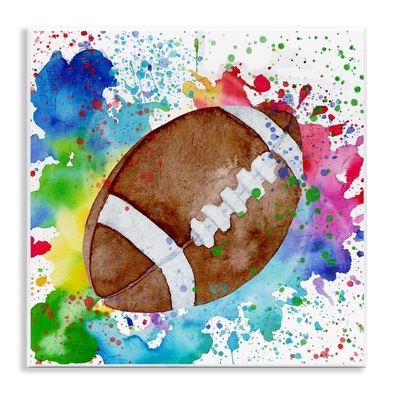 Stupell Vivid Splash & Football Wall Plaque Art Design By Kim Allen - 12 x 12