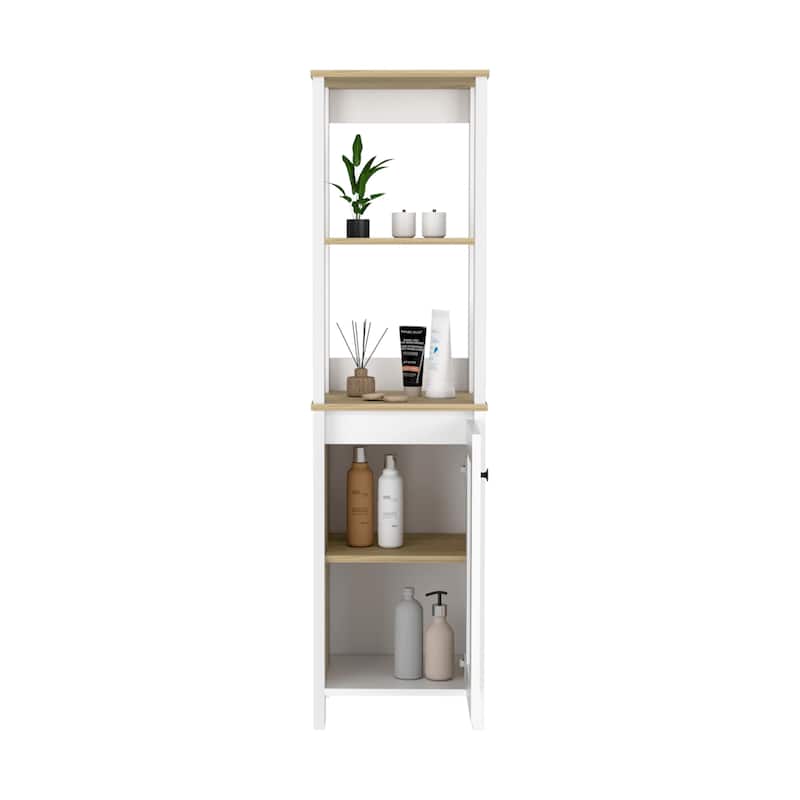 Linen Bathroom Storage Cabinet, Engineered Wood Bathroom Organizer, Freestanding Cabinet with 2 Open & 2 Interior Shelves