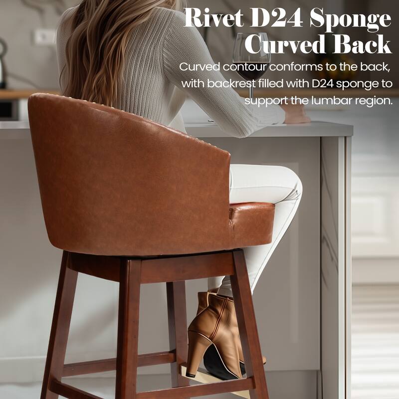 31.9" Bar Height Modern Swivel Bar Stools Upholstered Solid Wood Barstools