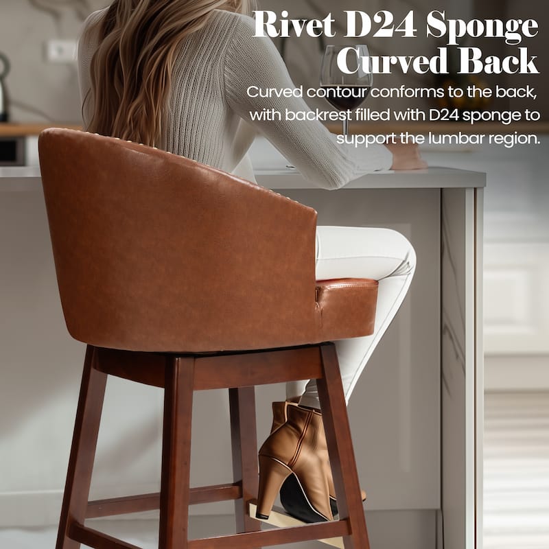 Bar Stools PU Leather / Linen Fabric Upholstered Solid Wood Swivel Barstool Set of 2/4