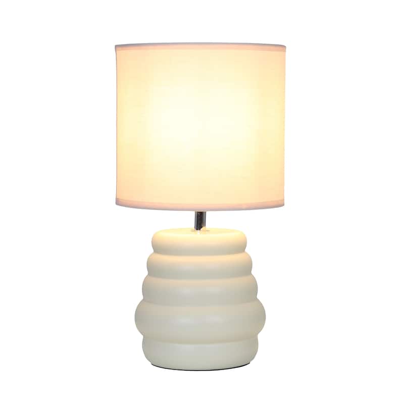 Stacked Ceramic Mini Table Lamp with Fabric Drum Shade Modern Sculptural Accent Lighting Compact Design