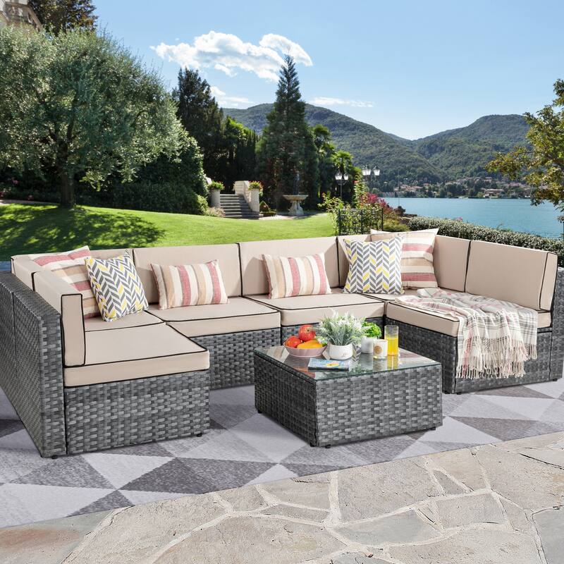 Futzca 7 Pieces Outdoor Patio Sectional Sofa Couch