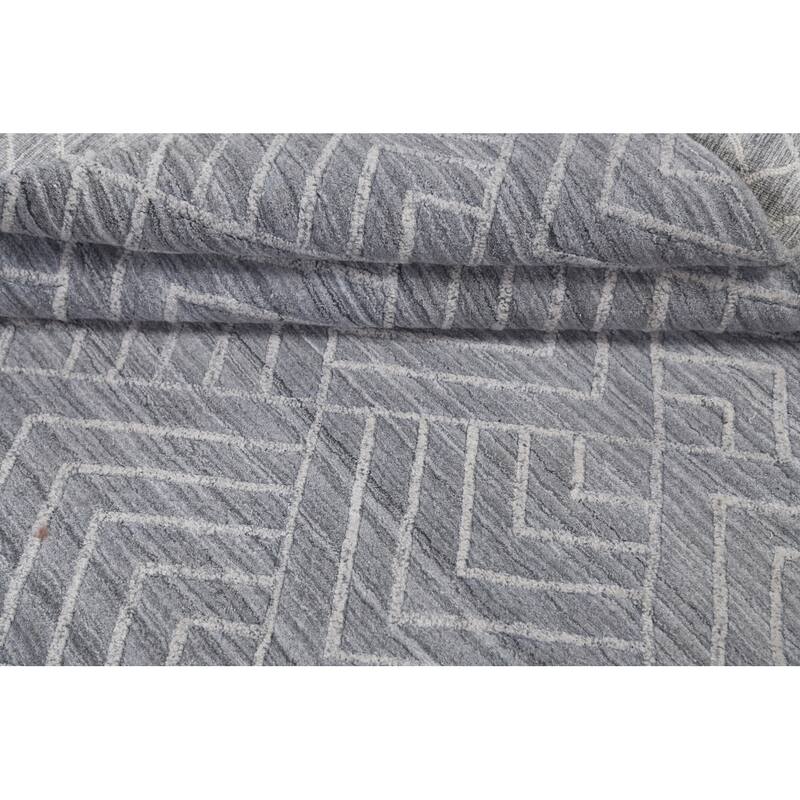 Grey Geometric Modern Moroccan Oriental Area Rug Wool Hand-knotted - 5'1" x 7'10"