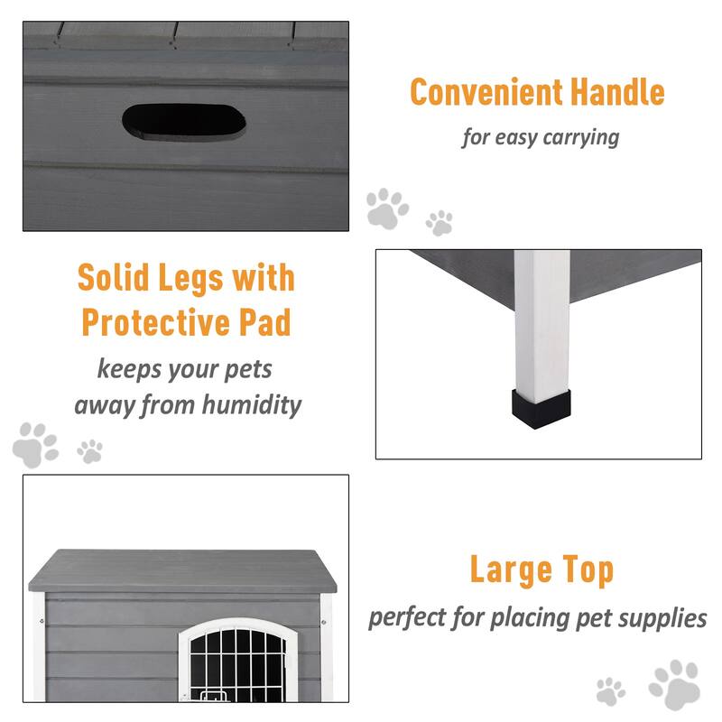 PawHut 21'' Wooden Decorative Dog Cage Kennel Wire Door with Lock Small Animal House with Openable Top Removable Bottom Gray