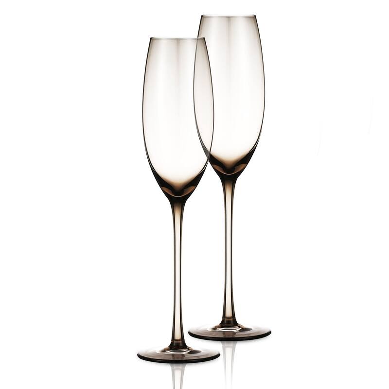 Berkware Luxurious and Elegant Sparkling Colored Glassware - Champagne Flutes - Smoke