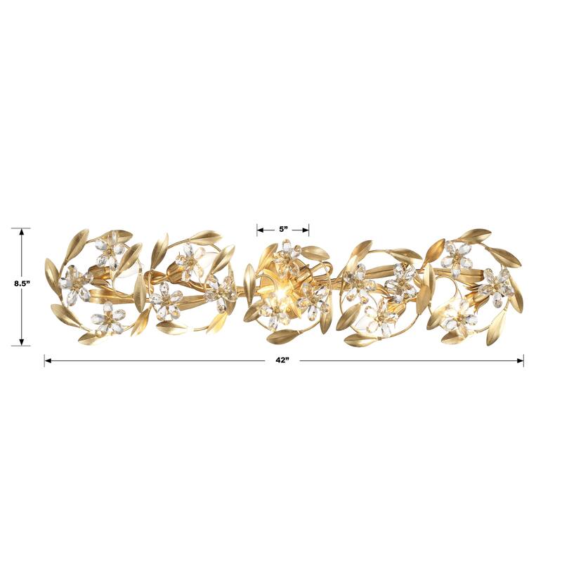 Marselle 5 Light Antique Gold Sconce - 42"W x 8.5"H x 6.5"D
