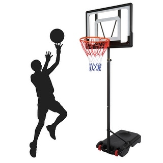 1.6-2.1m Portable Movable Basketball Hoop Teenager PVC Backboard Stand w/ Wheels 