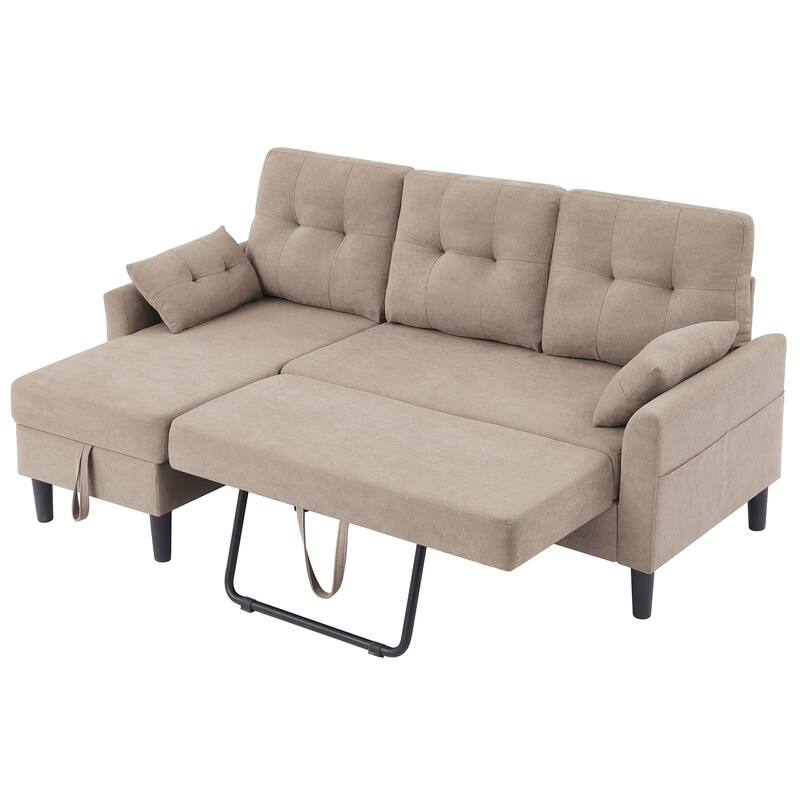 76.18" Upholstered Sleeper Pull Out Sofa Couch with Storage Chaise