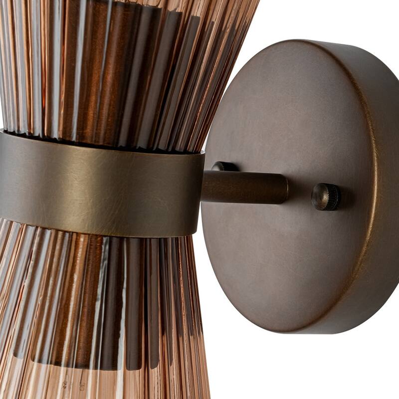 2-Light Hourglass Ribbed Glass Up & Down Wall Lamp Ambient Lighting