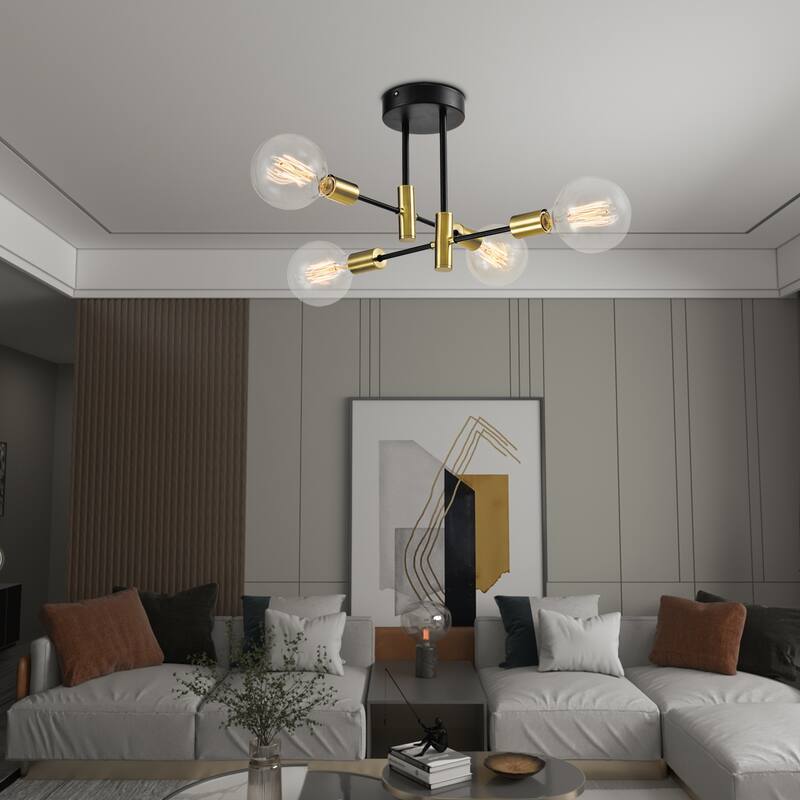 Maxax 4 - Light Sputnik Modern Linear Chandelier with Wrought Iron Accents