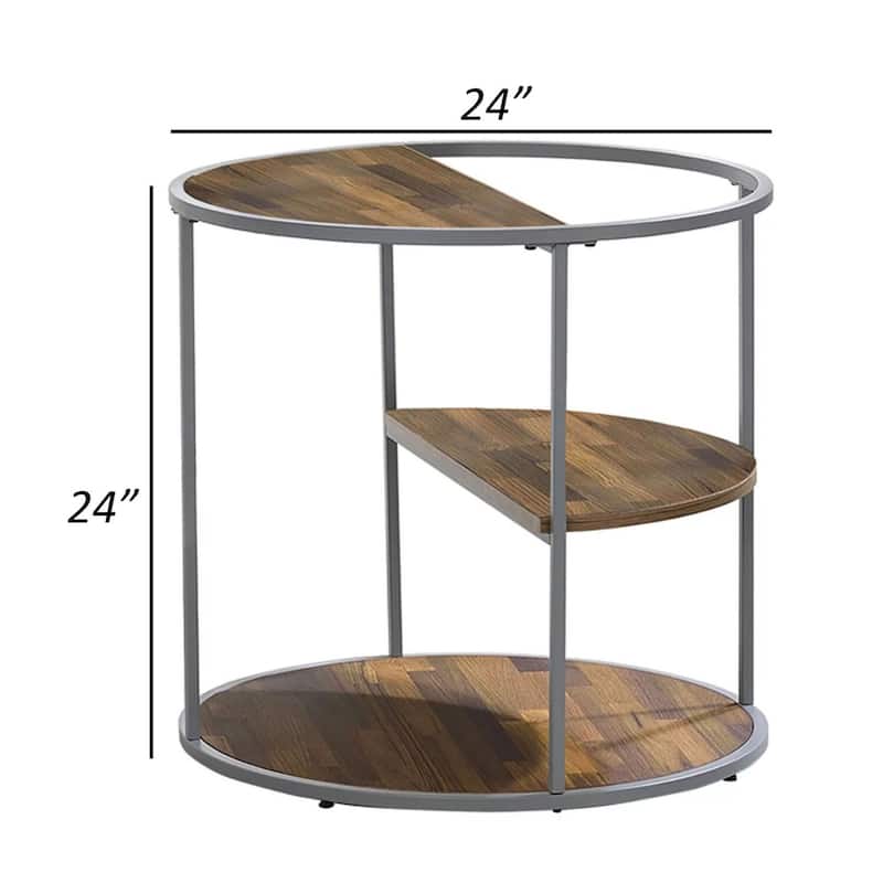 24 in. Brown and Gray Round Wood End Table, Sturdy Build End Side Table for Living Rooms