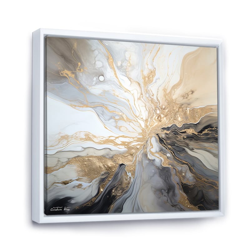 Designart "Lightning Beige And Black Liquid Art Explosion" Lightning Framed Wall Art Prints