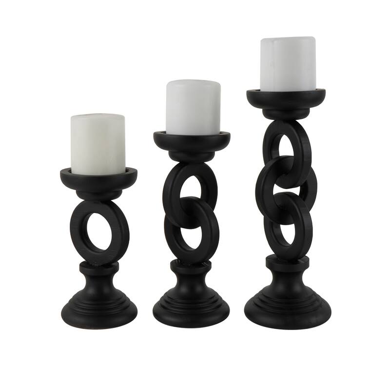 White or Black Wooden Chain Link Candle Holder (Set of 3)