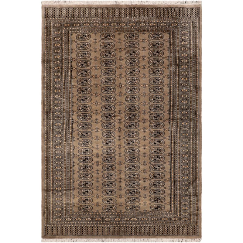 Tribal Bokhara Brock Gray/Black Hand Knotted Wool Rug - 5'1'' x 8'2''