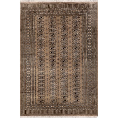 Tribal Bokhara Brock Gray/Black Hand Knotted Wool Rug - 5'1'' x 8'2''