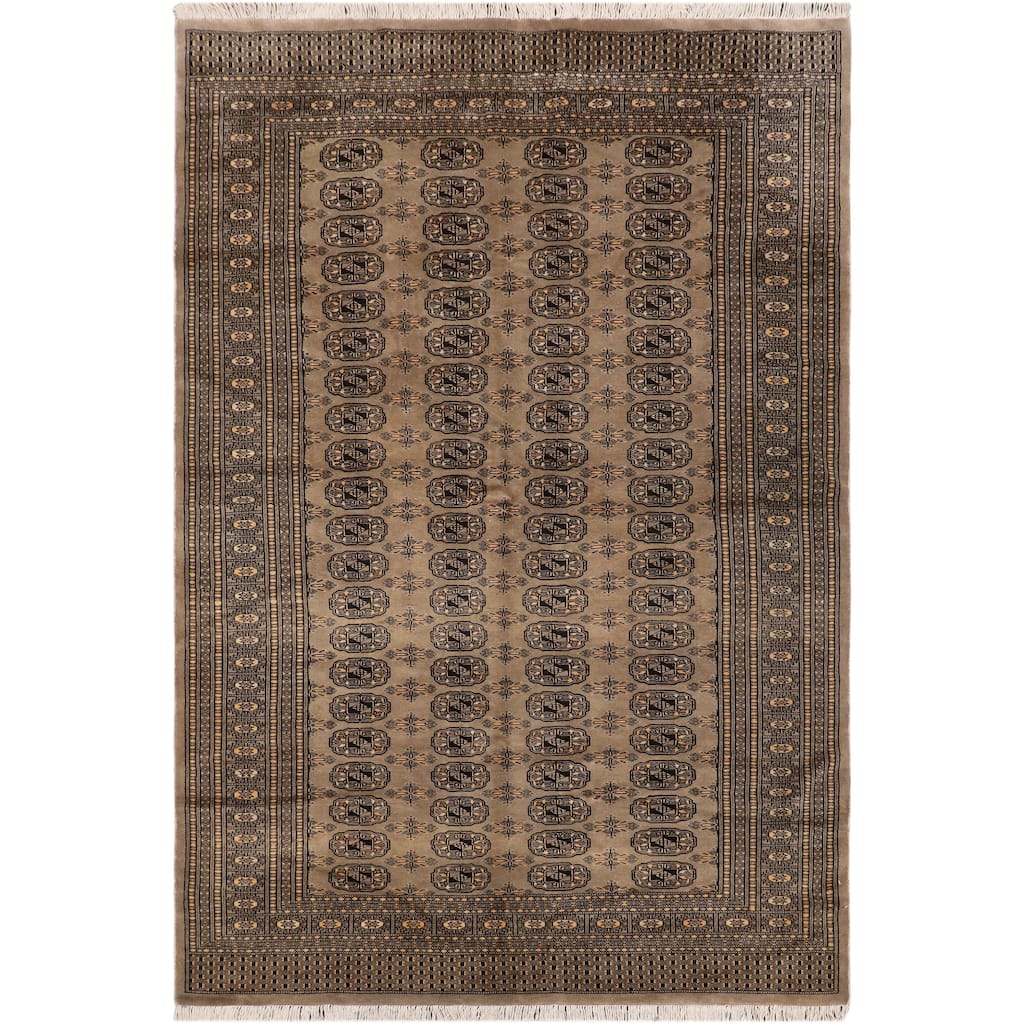 Tribal Bokhara Brock Gray/Black Hand Knotted Wool Rug - 5'1'' x 8'2''