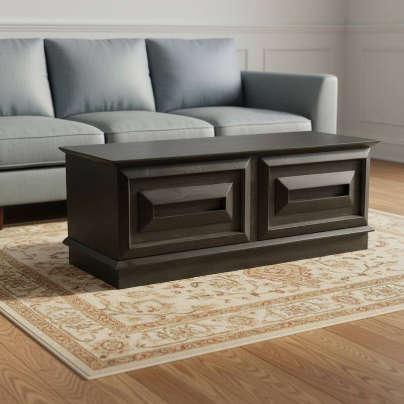 HomeRoots 52" Dark Brown Solid Wood Storage Ottoman - Brown - 52.00 in. x 18.50 in.  x 16.00 in.