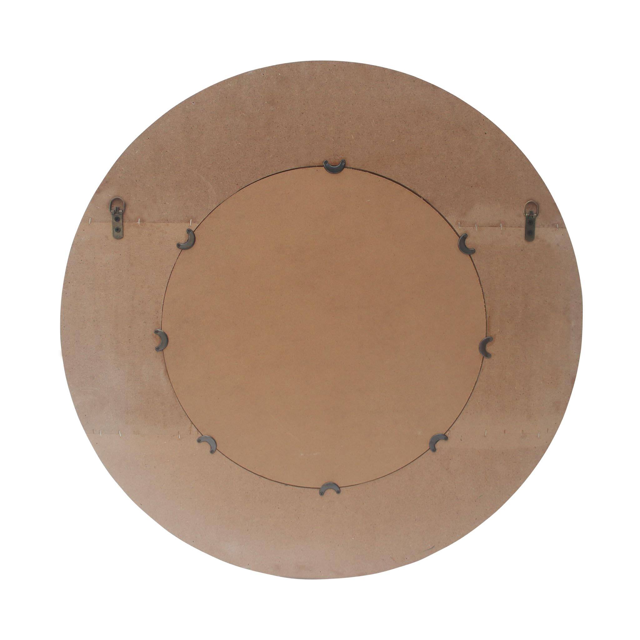 Whitewashed Round Wood Mirror with Wooden Beaded Edges, 31.25 Inch