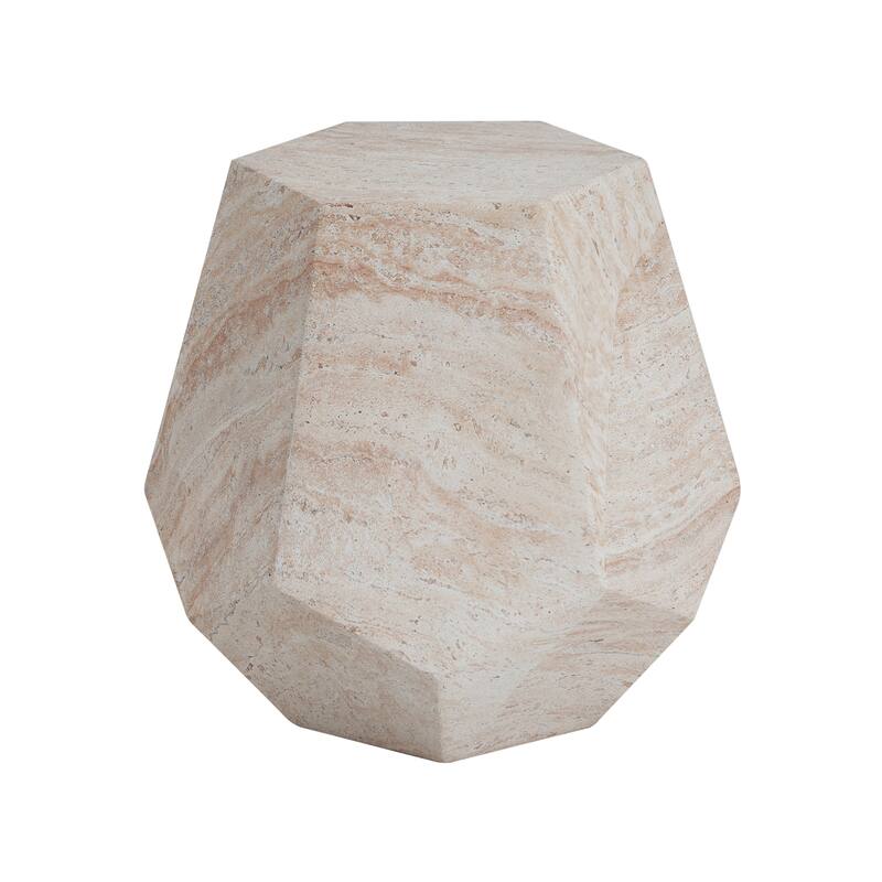 Outdoor Indoor Lightweight Concrete Side Table, Hexagonal Round Travertine Accent Table - 21.52