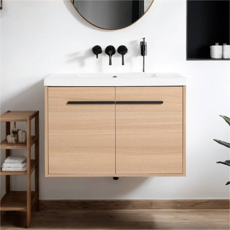 Wood Bathroom Vanity with Resin Sink and 2 Doors