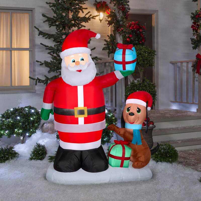 Gemmy Animated Christmas Inflatable Santa and Puppy, 6 ft Tall