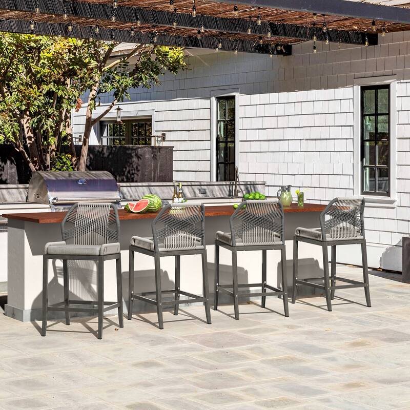 Modern Aluminum Counter Height Bar Stools, Upholstered Counter Stools with Back - 27.5"H