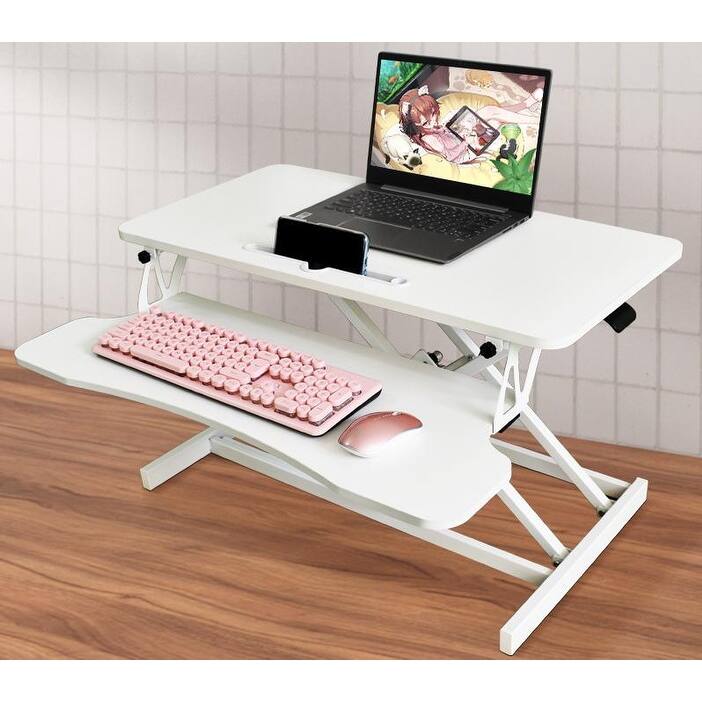 Anmytek 32 Inch Height Adjustable Sit to Stand Desk Converter with Wide Keyboard Tray White
